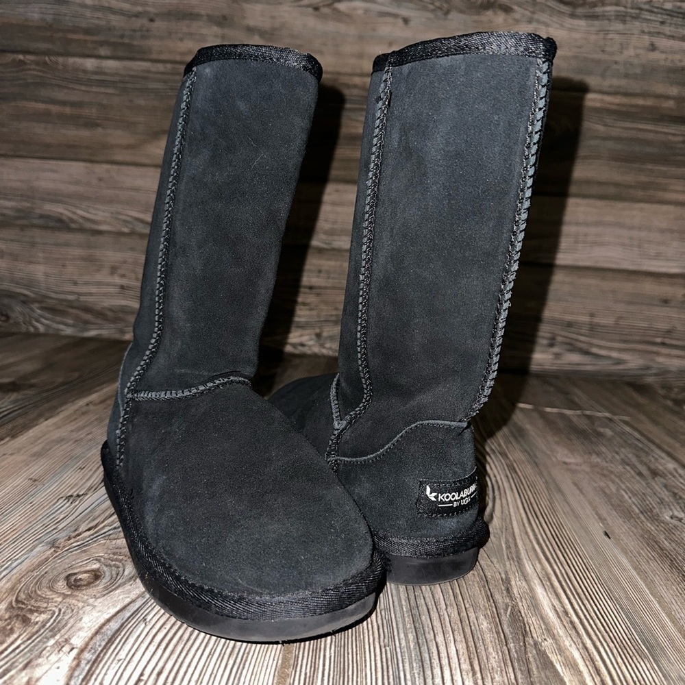 Koolaburra by UGG Kids Koola Tall Black Suede Boots Pull-On Winter Youth Size 2
